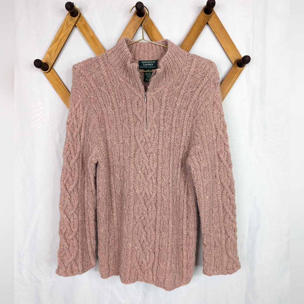 Lauren Ralph Lauren 100% Wool Hand Knit Fisherman Sweater Size Medium